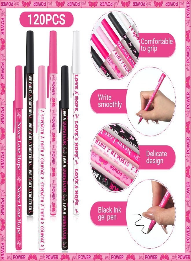 Faccito 120 Pieces Breast Cancer Awareness Pens Bulk Pink Ribbon Ballpoint Pens Breast Cancer Favors Gifts Black Ink Gel Pens for Women Girls Charity Recognition Public Event School Office Supplies - Image 2